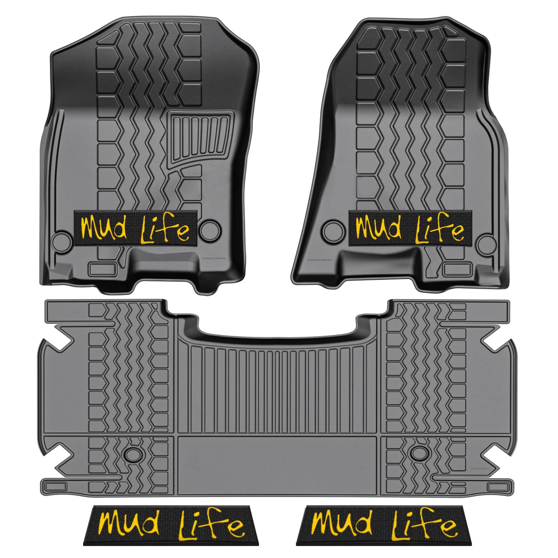 Torcia Allwetter-Fußmatten für 2019–2024 Dodge Ram 1500 New Body Crew Cab | 1. und 2. Reihe Auto-Bodeneinlagen mit sofort saugfähigem Pad und rutschfesten Spikes | Mud Life (gelb) von Torcia