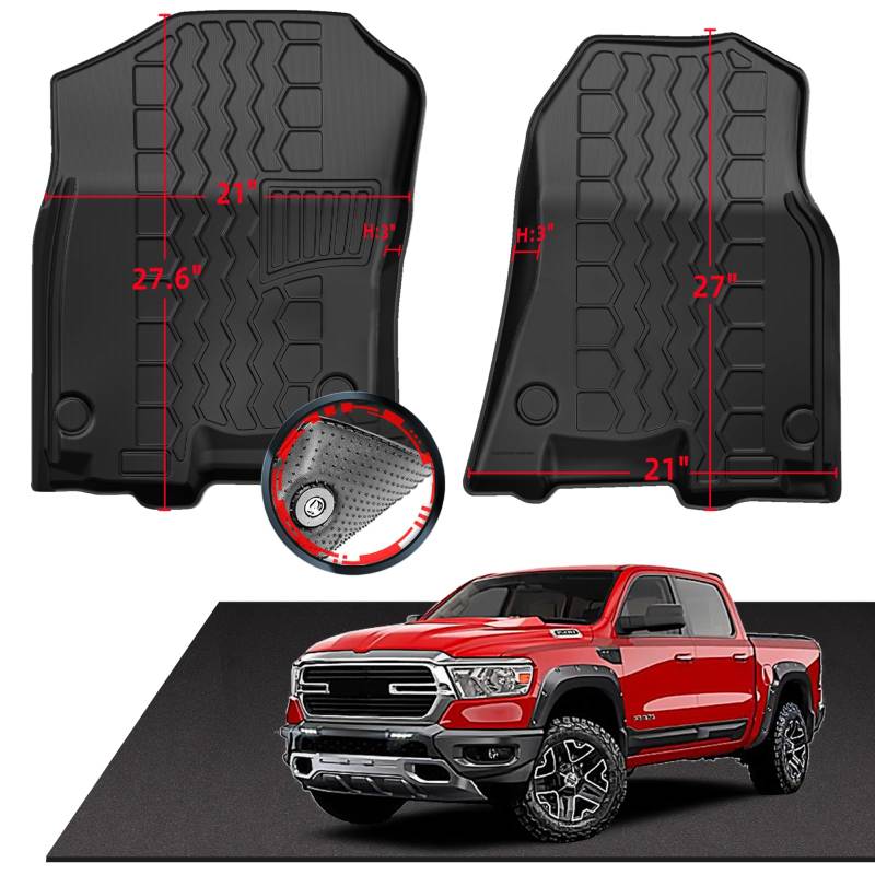 rutschfeste 3D-Gummi-Fußmatten (nur vorne), passend für Dodge Ram 1500 2019–2024, Allwetter-Auto-Bodeneinlagen, Automobil-Teppich für Winter, Ski, Jagd, Camping von Torcia