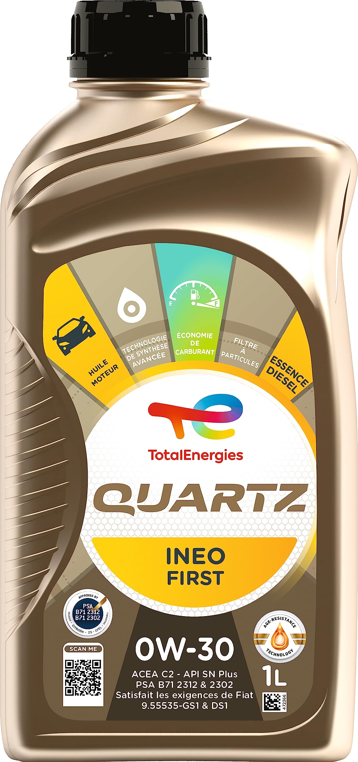 TotalEnergies Quartz Ineo First 0W-30 Benzin- und Diesel-Motoröl, 1 Liter von TotalEnergies