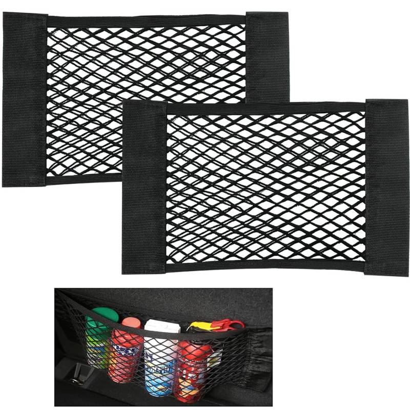 Kofferraum Netztasche Auto, Kofferraum Orgagnizer Netz mit Klettbänder, Strapazierfähige Gepäcknetz Erstreckt, Autositz Gepäcknetz für universal Auto/SUV, 40x25 cm 2er Set von Toulifly