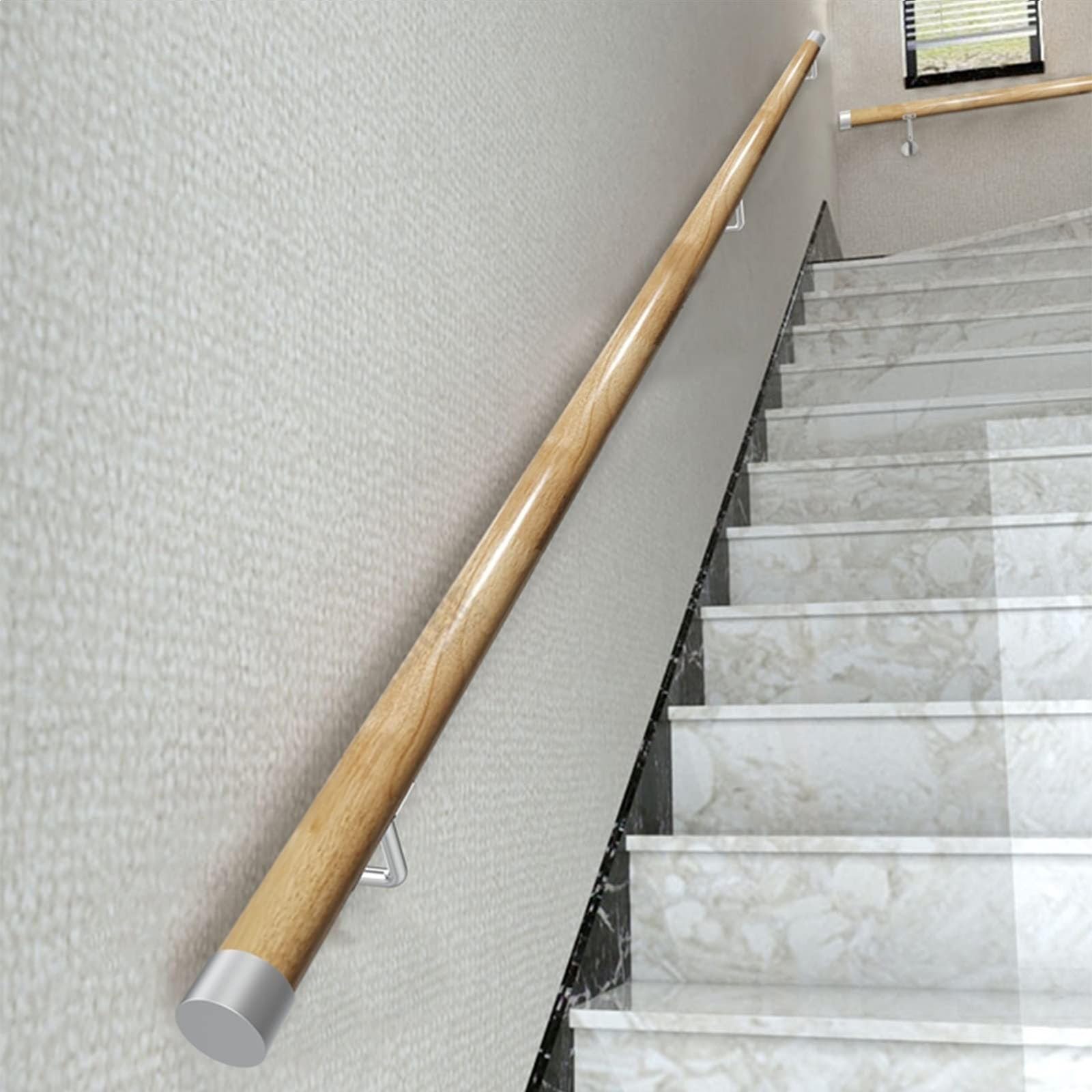 Treppengeländer innen,Door Handle Stair Railing Holder with Brackets,Handrail for Stairs Indoor,handlauf holz,Selbstinstallierter rutschfester Gangtreppenkorridor für ältere Menschen,runde(A,150cm/59. von Tqertrtfxa