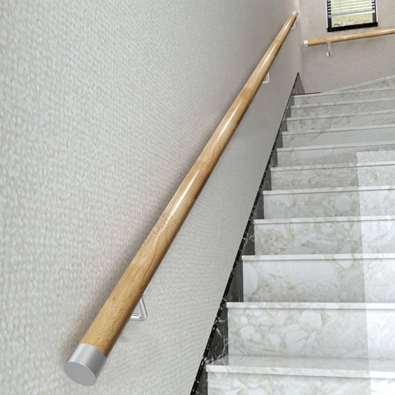 Treppengeländer innen,Door Handle Stair Railing Holder with Brackets,Handrail for Stairs Indoor,handlauf holz,Selbstinstallierter rutschfester Gangtreppenkorridor für ältere Menschen,runde(A,180cm/70. von Tqertrtfxa