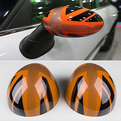 ABS Rückspiegel Schutzhülle Kappe Gehäuse Außen Kompatibel mit Auto Power Folding Mini Cooper R55 R56 R57 R60 R61 2006-2016 (Orange-Jack) von TrOuJIpxz