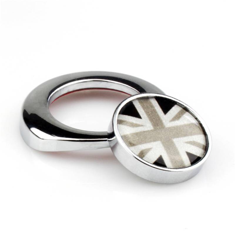 TrOuJIpxz Motorstartknopf Push Start Stop-Taste Motor Zündring Drucktaste Starter Abdeckkappe Gehäuse Kompatibel mit Mini Cooper (Silber-Union Jack Grau) von TrOuJIpxz