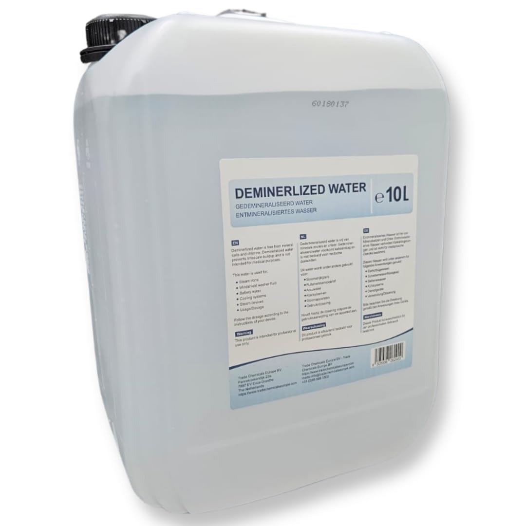 Reines Demiwasser - Demineralisiertes Wasser - Osmosewasser - Akkusater - Bügelwasser - 10 Liter - Cannister von Trade Chemicals Europe BV