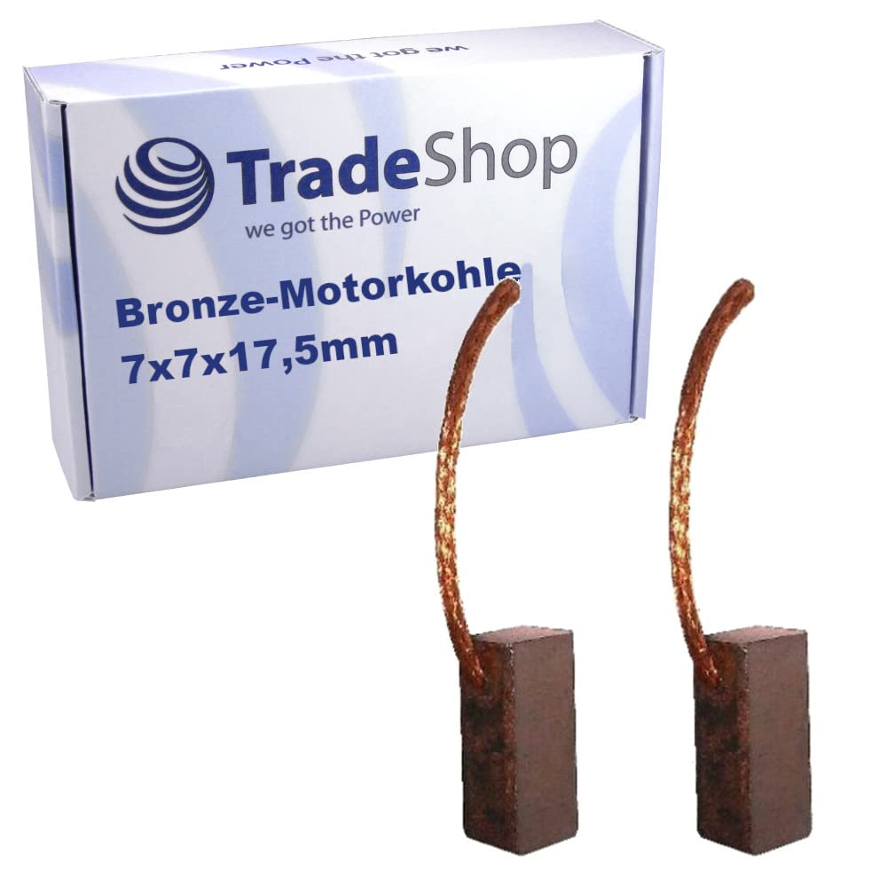 2x Trade-Shop Bronzekohlen/Motorkohlen/Kohlebürsten 7x7x17,5mm Kabellänge 40mm für viele KFZ PKW Motoren Antriebe Elektrowerkzeuge 12-24V von Trade-Shop