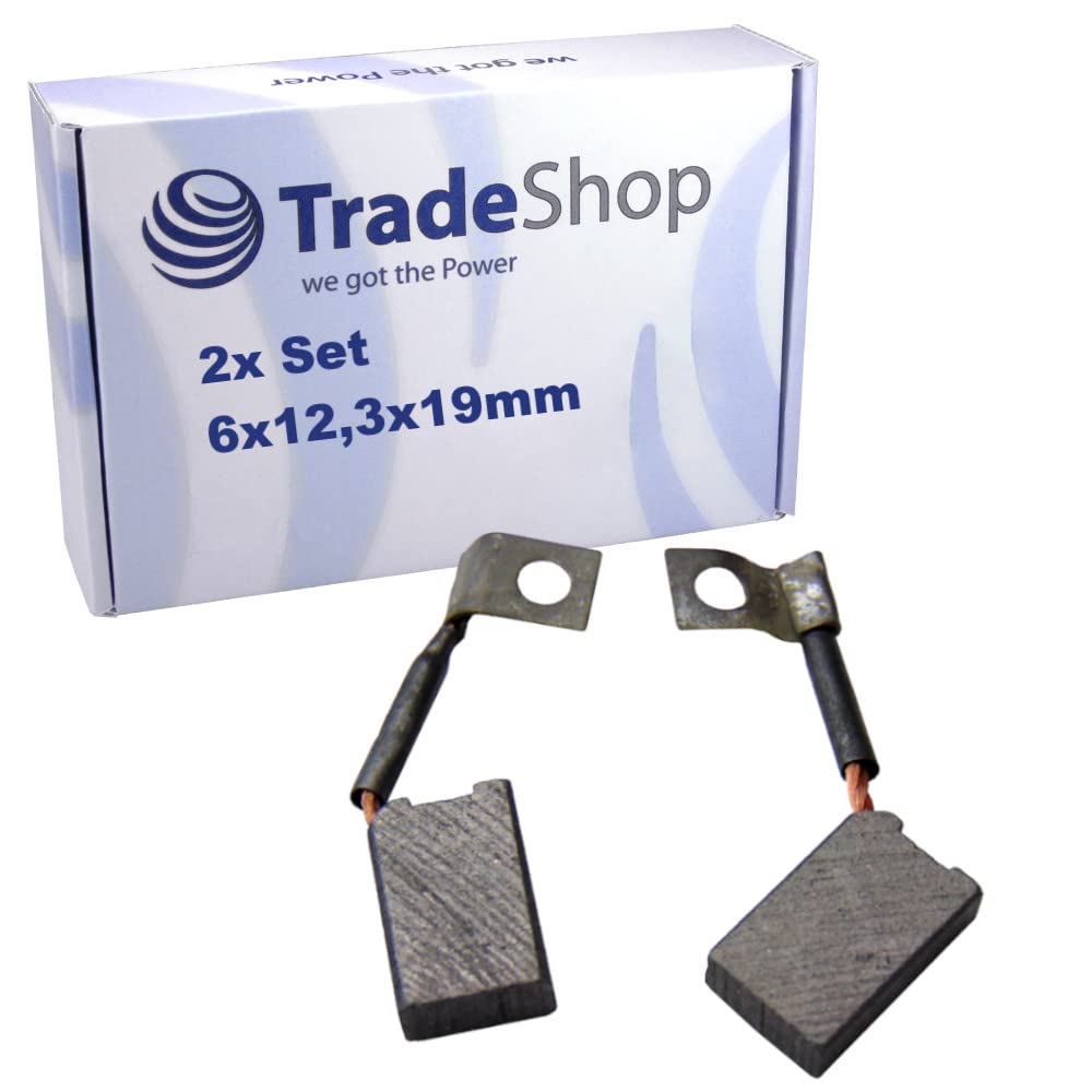 2x Trade-Shop Motorkohlen Kohlebürsten Schleifkohlen Kohlestifte 6x12.3x19mm Kabellänge 30mm für viele KFZ PKW Motoren Antriebe Elektrowerkzeuge 12-24V von Trade-Shop