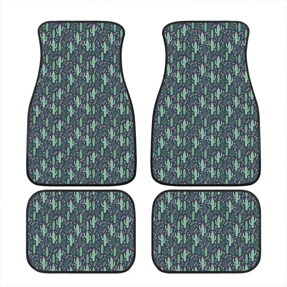 Auto-Fußmatten mit Kaktus-Muster, universelle Passform, modisch, weich, vorne und hinten, 4-teiliges Set, passend für SUVs, Vans, Autos, LKWs von TradesForU