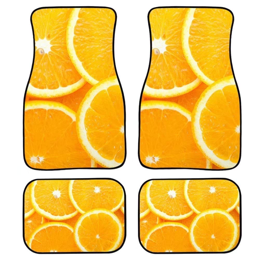 Autofußmatten mit orangefarbenem Muster, Obstdruck, Auto-Innendekoration, vorne und hinten, komplettes Set mit 4 Stück, passend für SUV, LKW, Limousine von TradesForU