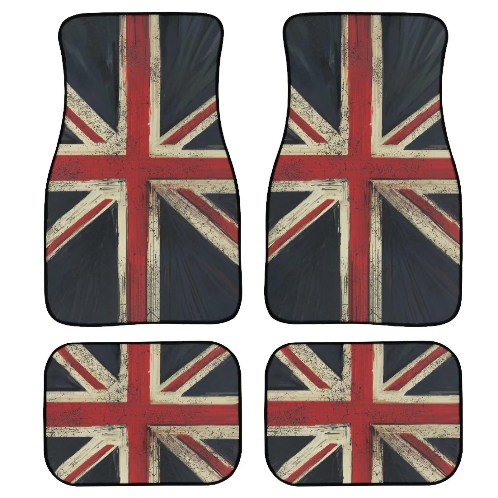 Union-Jack-Vintage-Druck, 4-teilig, Auto-Fußmatten für alle Jahreszeiten, personalisierbar von TradesForU