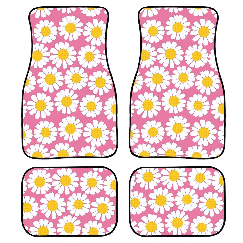 Universal Fit Auto Fußmatten Blumen Sonnenblume Druck 4 Stück Vorne Hinten Automatten Sets für Frauen Innenausstattung Dekor von TradesForU