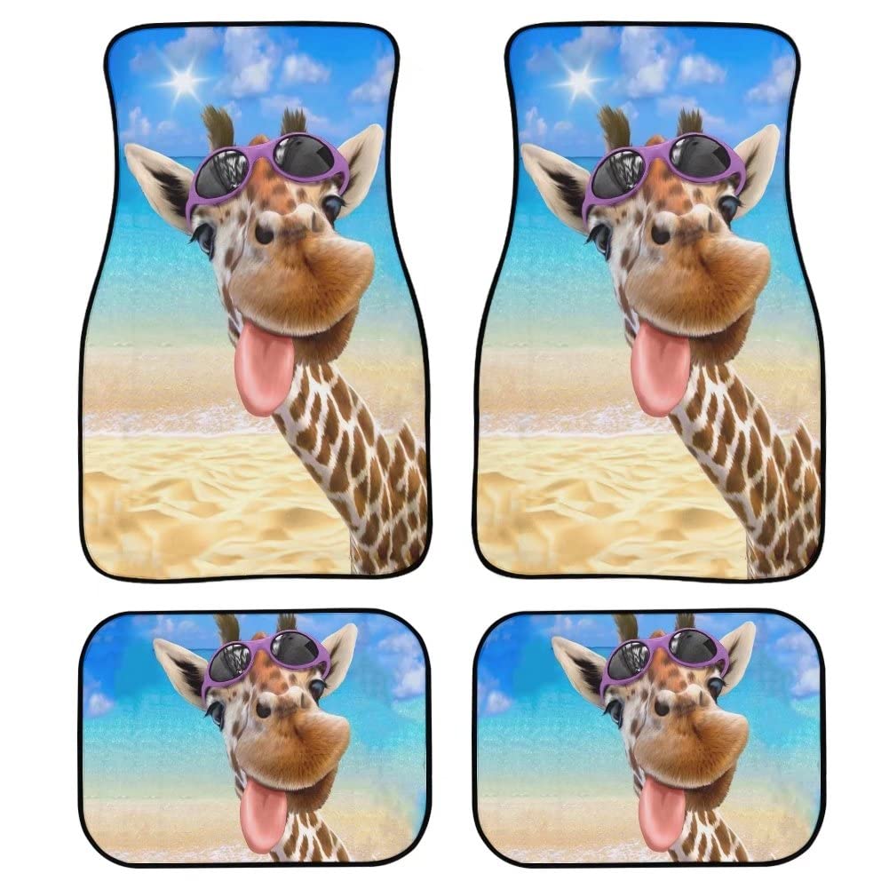 Universelle Fußmatten für vorne und hinten, rutschfest, Strand-Giraffe, vollständiges Set mit 4 Stück, Teppich, strapazierfähig, wetterfest, passend für SUV, Vans, Limousinen, LKWs von TradesForU
