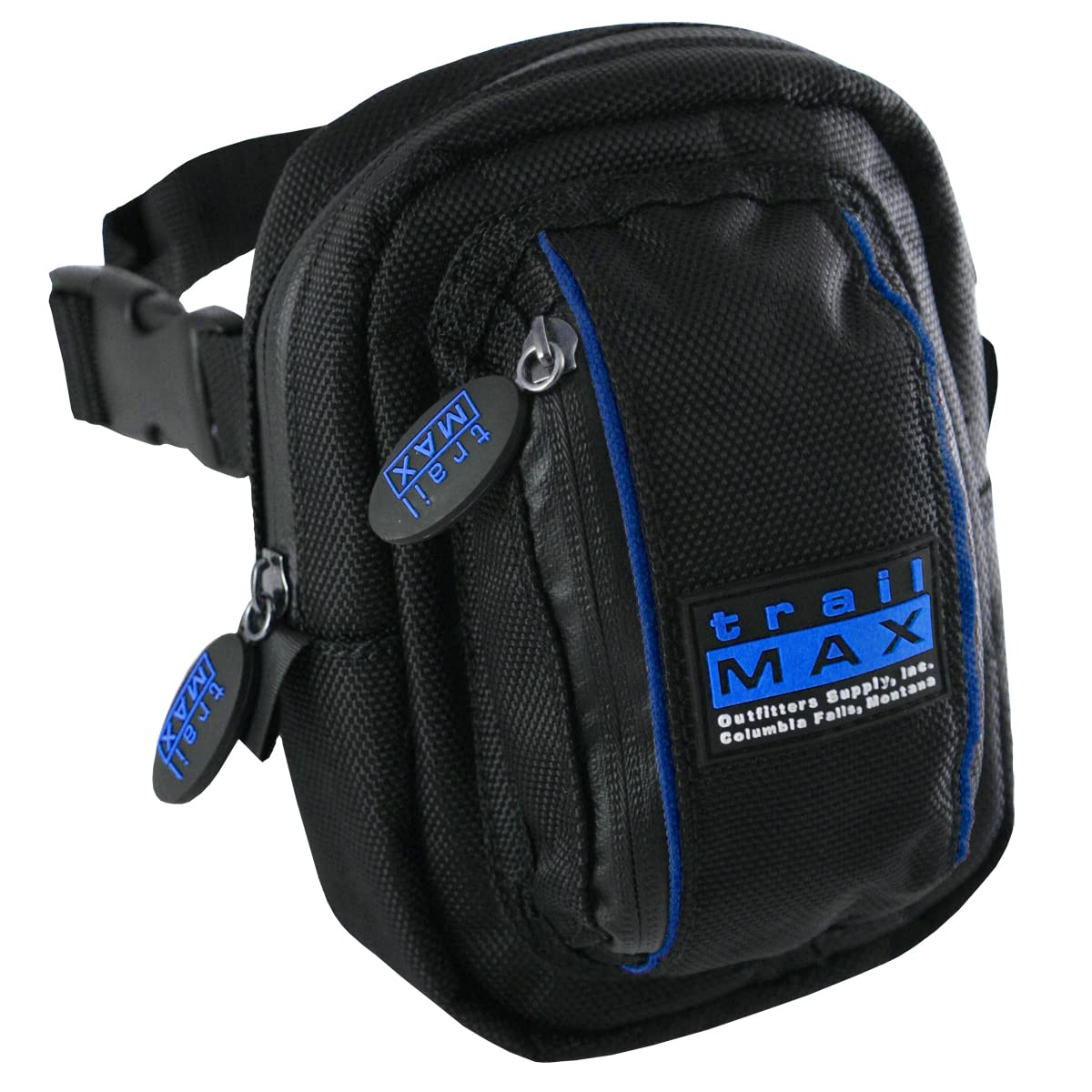 TrailMax 500 Series Isolierte und gepolsterte Vordertasche Satteltasche für Trail-Reiten; Handy-Sattel-Fronttasche; Trail-Riding Handytasche; Sattel-Fronttasche mit blauer Paspelierung von TrailMax