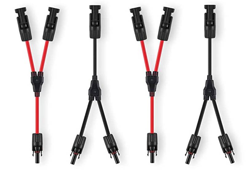 TRANGO 4er Pack ST-0126*2 je 2x Rot & Schwarz 6mm² Solarmodul Y-Verteiler Solarkabel, Solarpanel Verbindungskabel für Parallel-Photovoltaik-Anschluss, Y-Solarstecker inkl. MC4 Stecker, Nennstrom: 30A von Trango