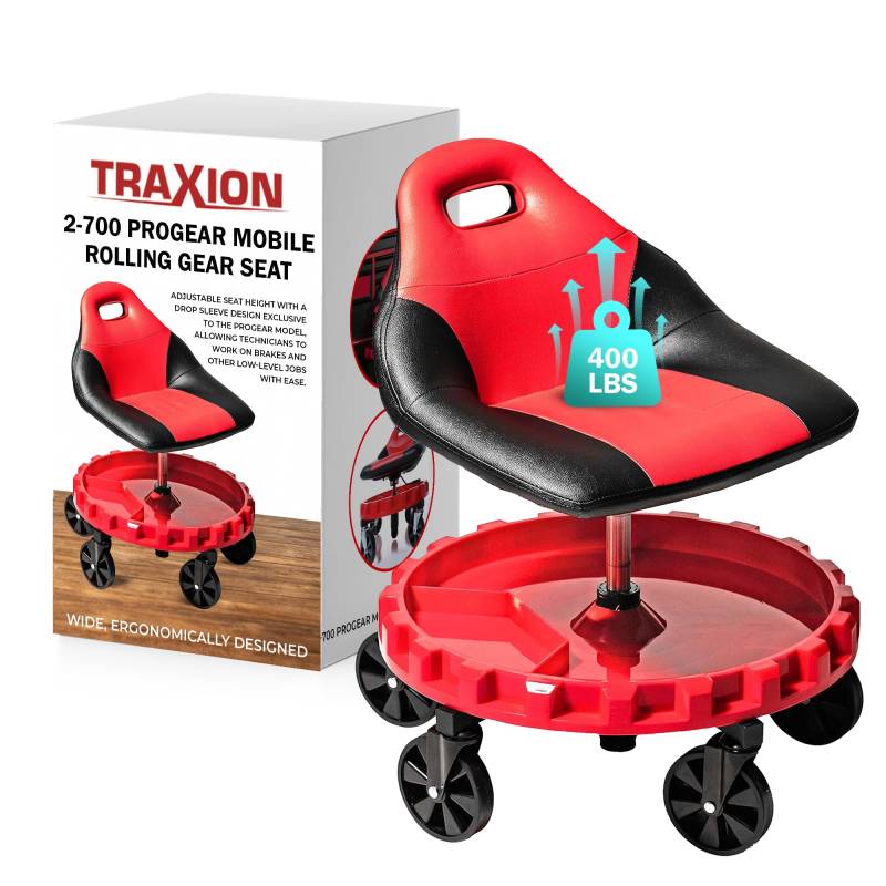 Traxion 2-700 Progear Mobiler Rollsitz mit Ausrüstungstablett und fünf 12,7 cm Rollen für alle Gelände von Traxion