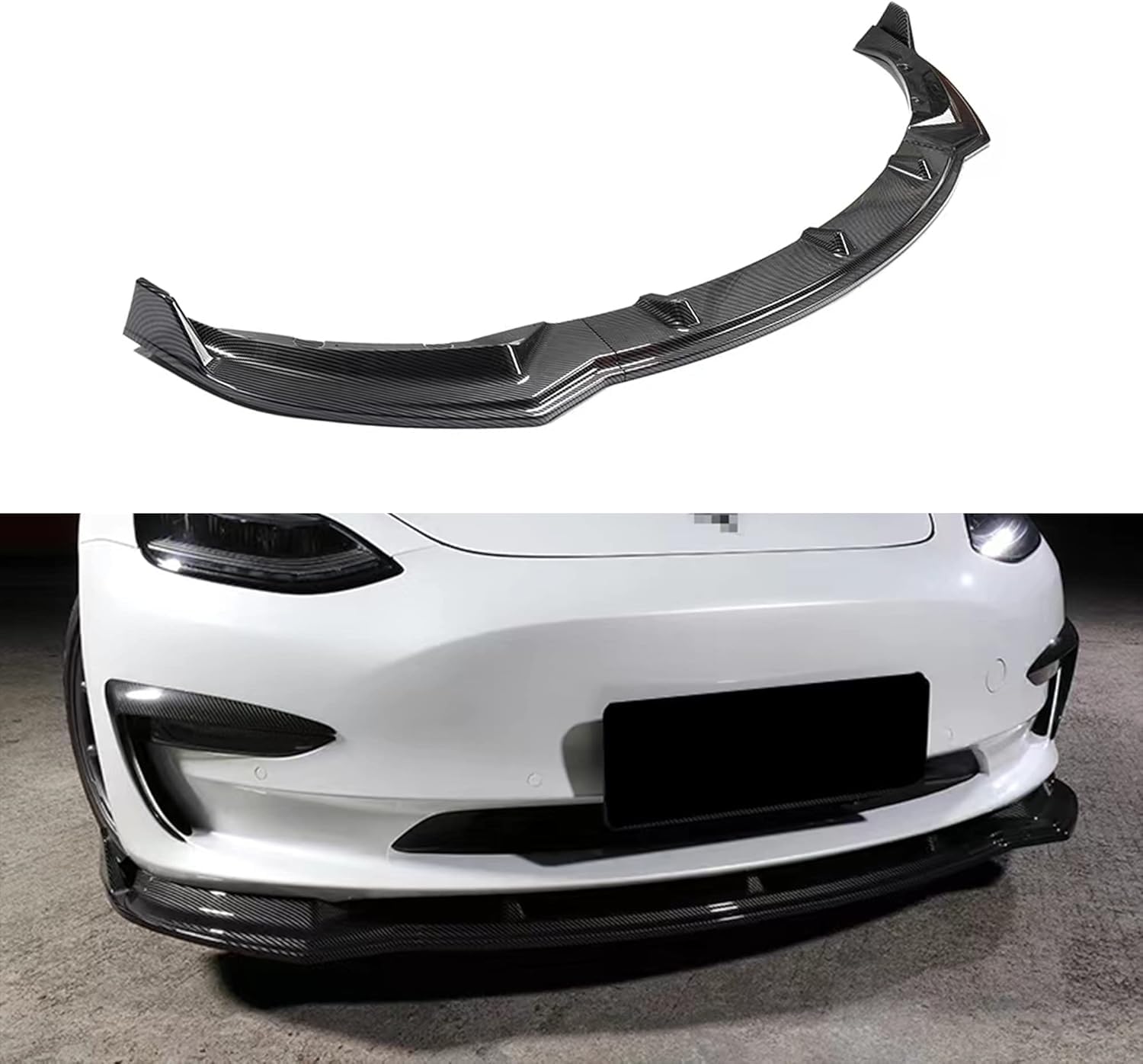 Treesiche Frontspoilerlippe für Stoßstange, Frontlippenschutz, Kinnspoiler für Tesla Model 3 2017–2023, Frontlippenspoiler von Tesla Model 3 Zubehör (glänzendes Carbon) von Treesiche