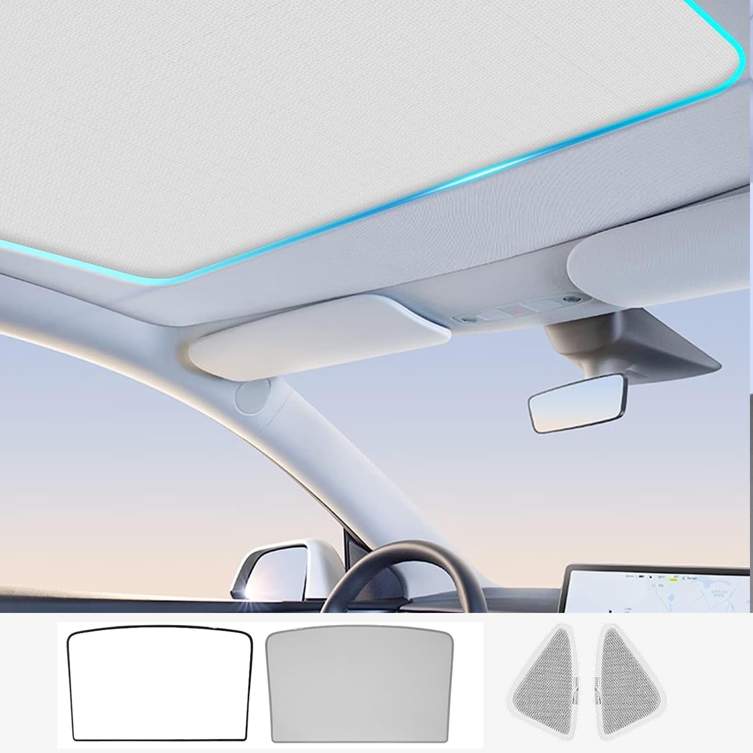 Treesiche Glass Roof Sunshade for Tesla Model 3 2021-2023 Upgraded Double-Layer Sun Shade Roof Ice Crystal Beige (Produced from US/DE) von Treesiche