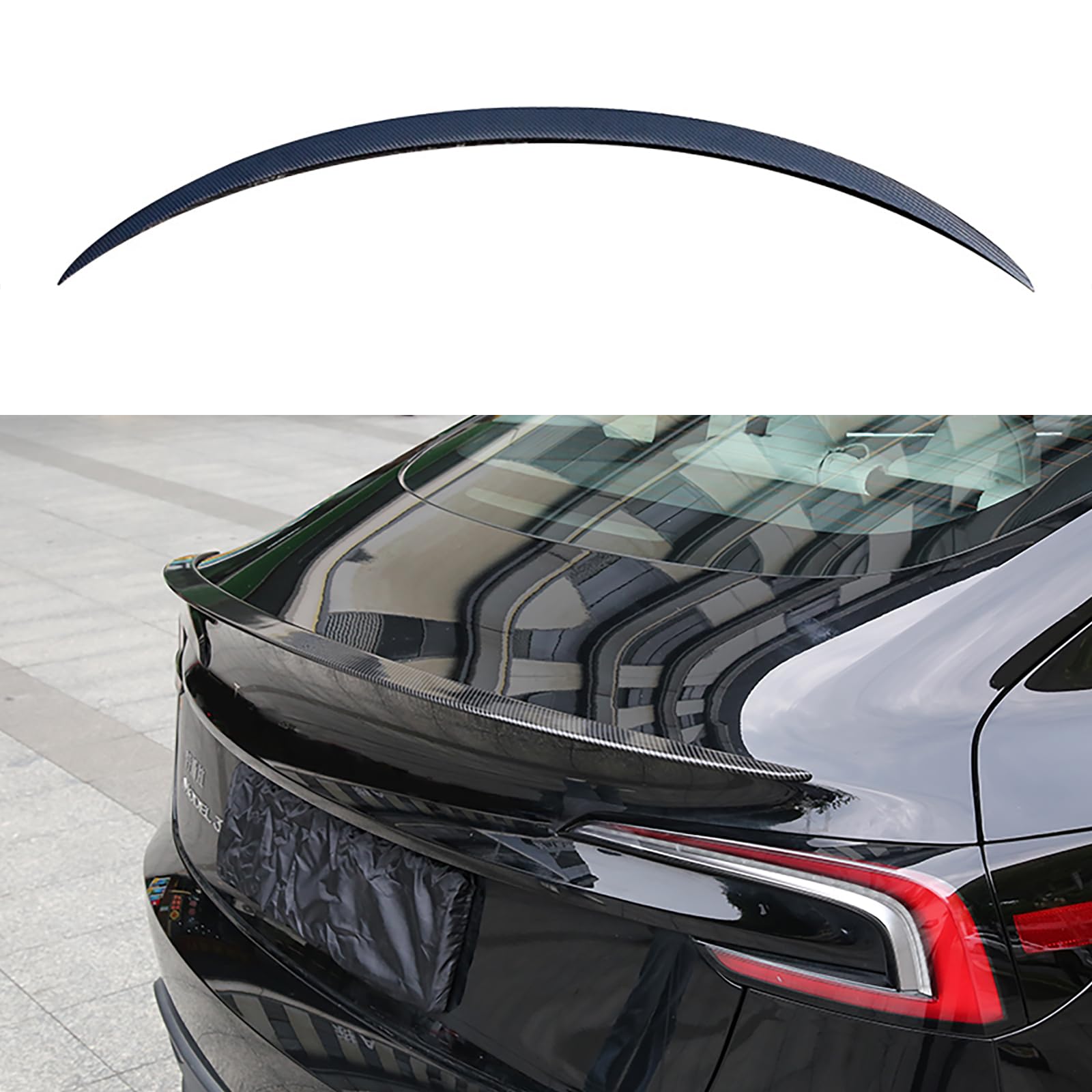 Treesiche Original Für Tesla Model 3 Spoiler, Heckspoiler Flügel Lippe,Carbonfaser Spoiler Heckflügel Für 2025 Model 3 Highland (Glänzendes Carbon) von Treesiche