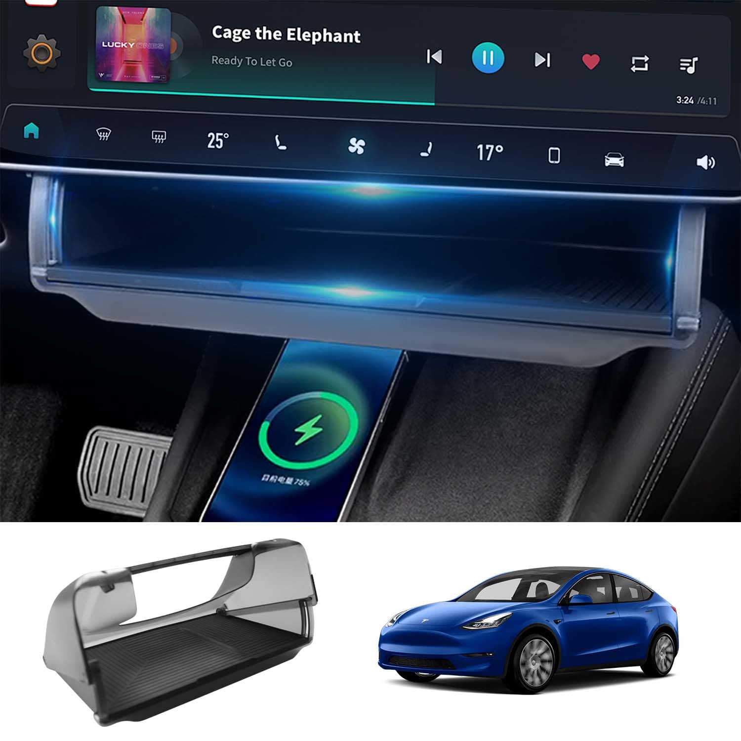Treesiche Aufbewahrungsbox Unter Dem Bildschirm Für Tesla Model 3 Und Model Y，Mittelkonsolen Organizerablage,Tablet Halterung Aufbewahrung Entworfen Für Tesla Model Zubehör von Treesiche