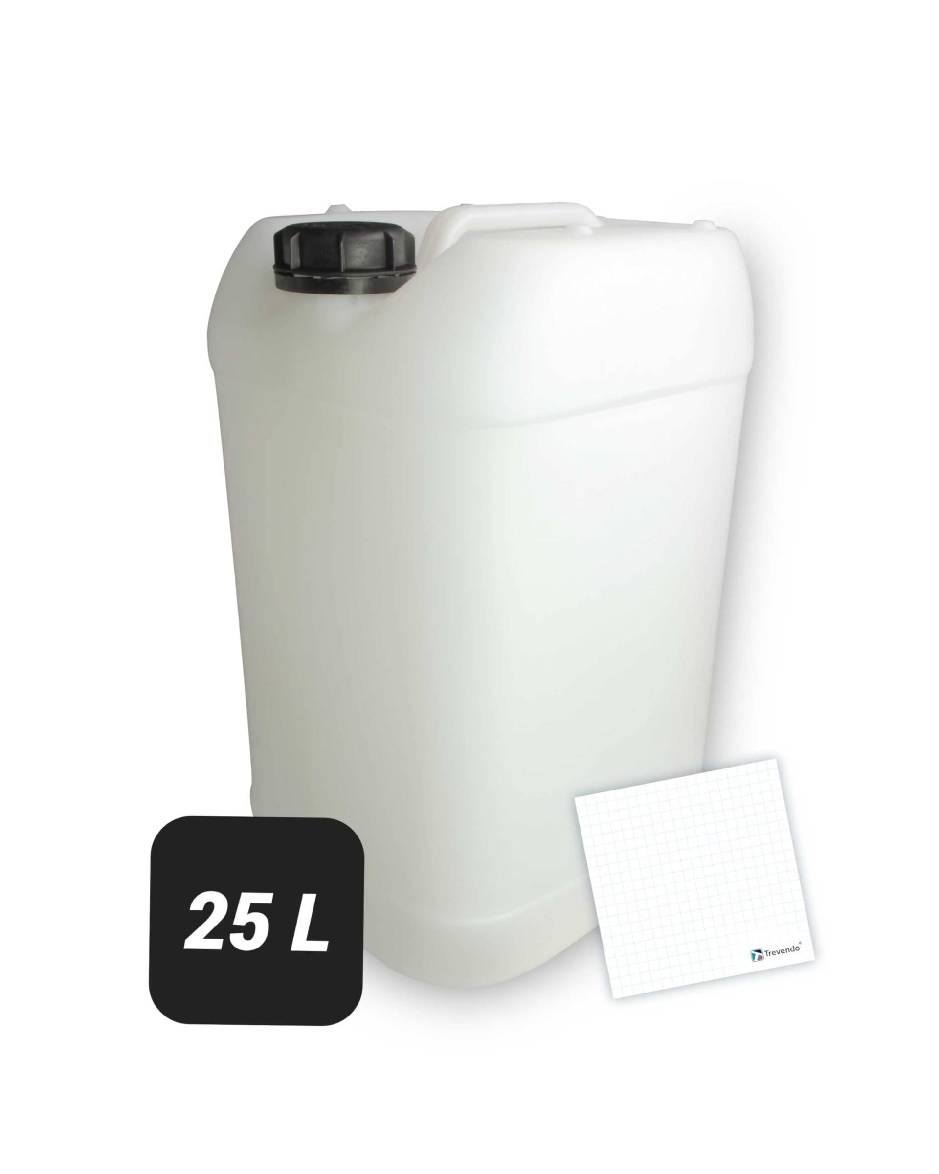 Trevendo Wasserkanister 25 Liter (DIN 61) - Vielseitig einsetzbar, robust und sicher - Lebensmittelecht - BPA-frei - Ideal für Camping, Festivals, Reisen und mehr - inkl Beschriftungsetikett von Trevendo