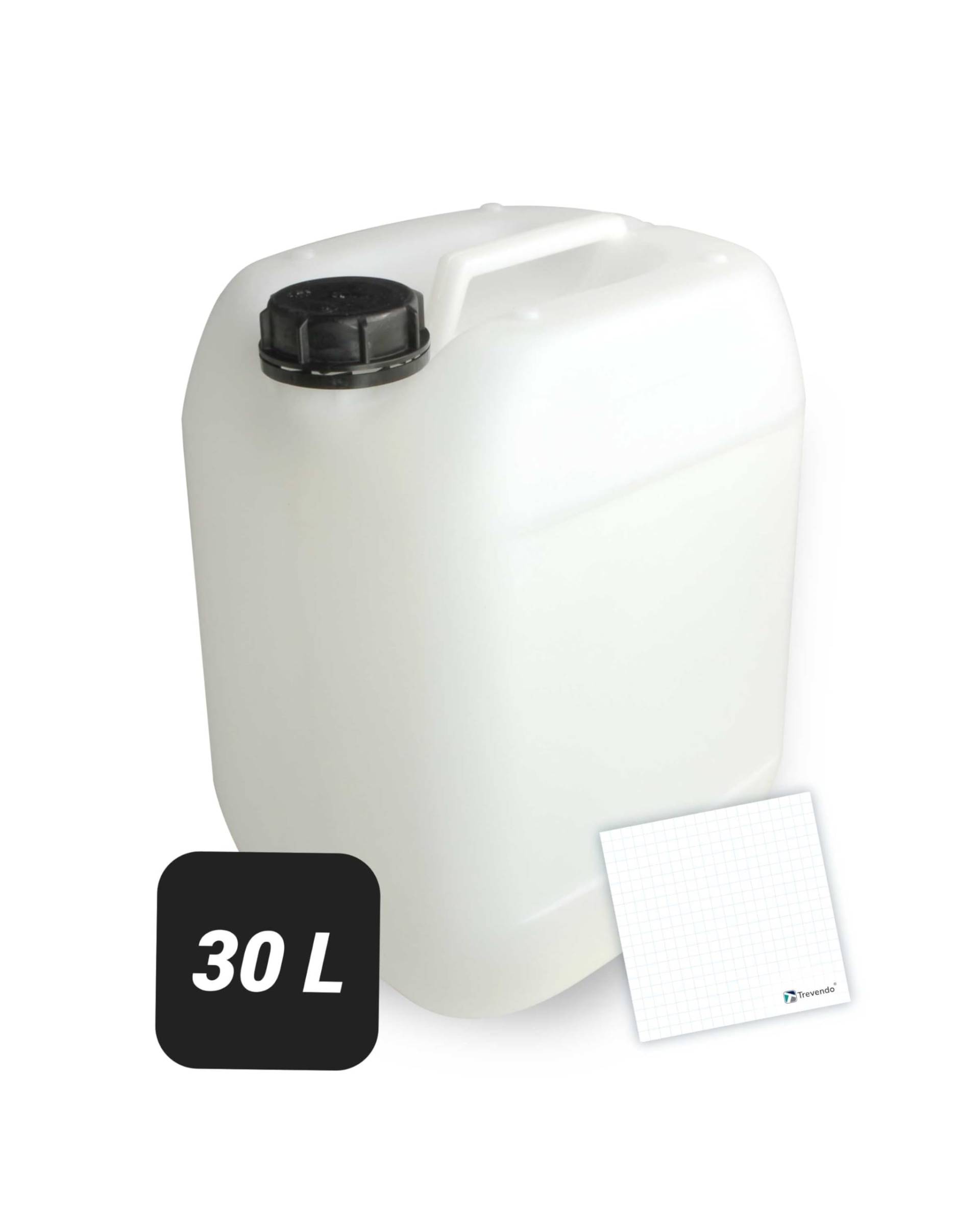 Trevendo Wasserkanister 30 Liter (DIN 61) - Vielseitig einsetzbar, robust und sicher - Lebensmittelecht - BPA-frei - Ideal für Camping, Festivals, Reisen und mehr - inkl Beschriftungsetikett von Trevendo