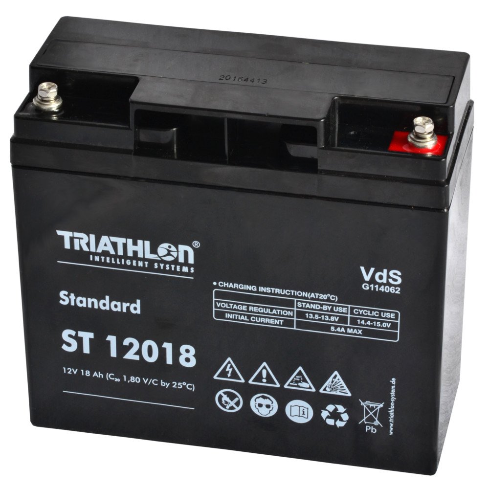 Triathlon Akku 18Ah 12V AGM Blei Vlies Geräte Batterie Rasenmäher Elektro Fahrzeug Fahrrad Scooter USV 12Volt von Triathlon