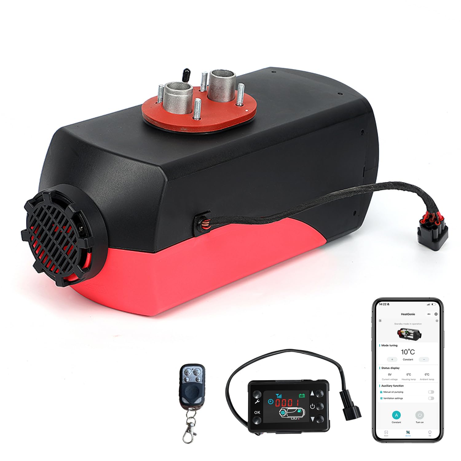 Triclicks 12V Diesel Lufterhitzer 5KW Luft Dieselheizung Standheizung Air Diesel Diesel für Auto RV LKW Wohnmobil, Dieselheizung mit LCD-Display&Fernbedienung (Rot + Schwarz (App-verbindbar), Größe A) von Triclicks