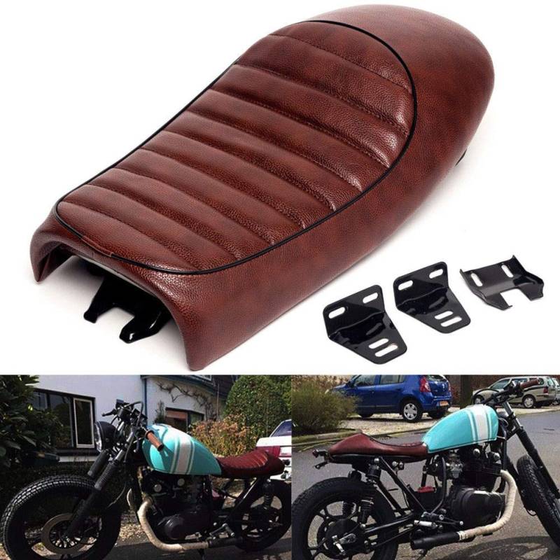 Triclicks Motorrad Sitz Sitzsattel Sitzbänke Sitze Sattel Retro Cafe Racer Sitzbezug Universal (Braun, Gewöhnlicher konvexen Sitz) von Triclicks