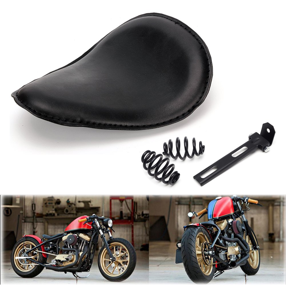 Triclicks Motorrad Solo Sitz Sattel Einzelsitz mit Federn und Halterungsset (Schwarz Sitz + Schwarz Farbe Sitzfeder A) von Triclicks