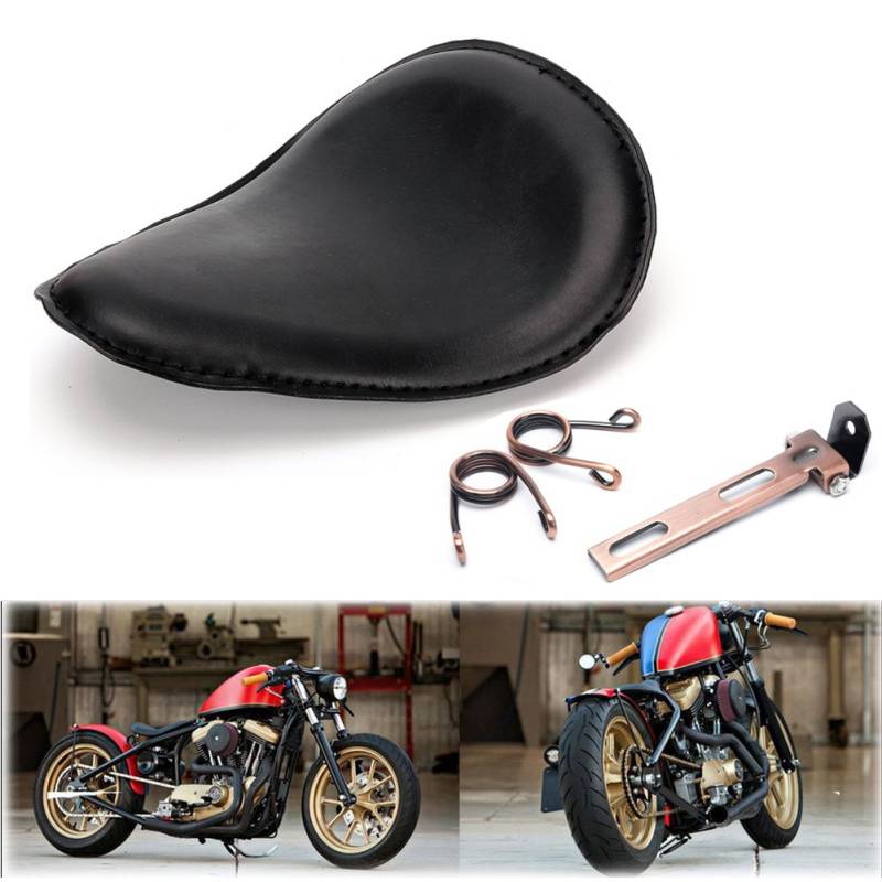 Triclicks Motorrad Solo Sitz Sattel Einzelsitz mit Federn und Halterungsset Custom (Schwarz Sitz + Kupfer Farbe Sitzfeder B) von Triclicks