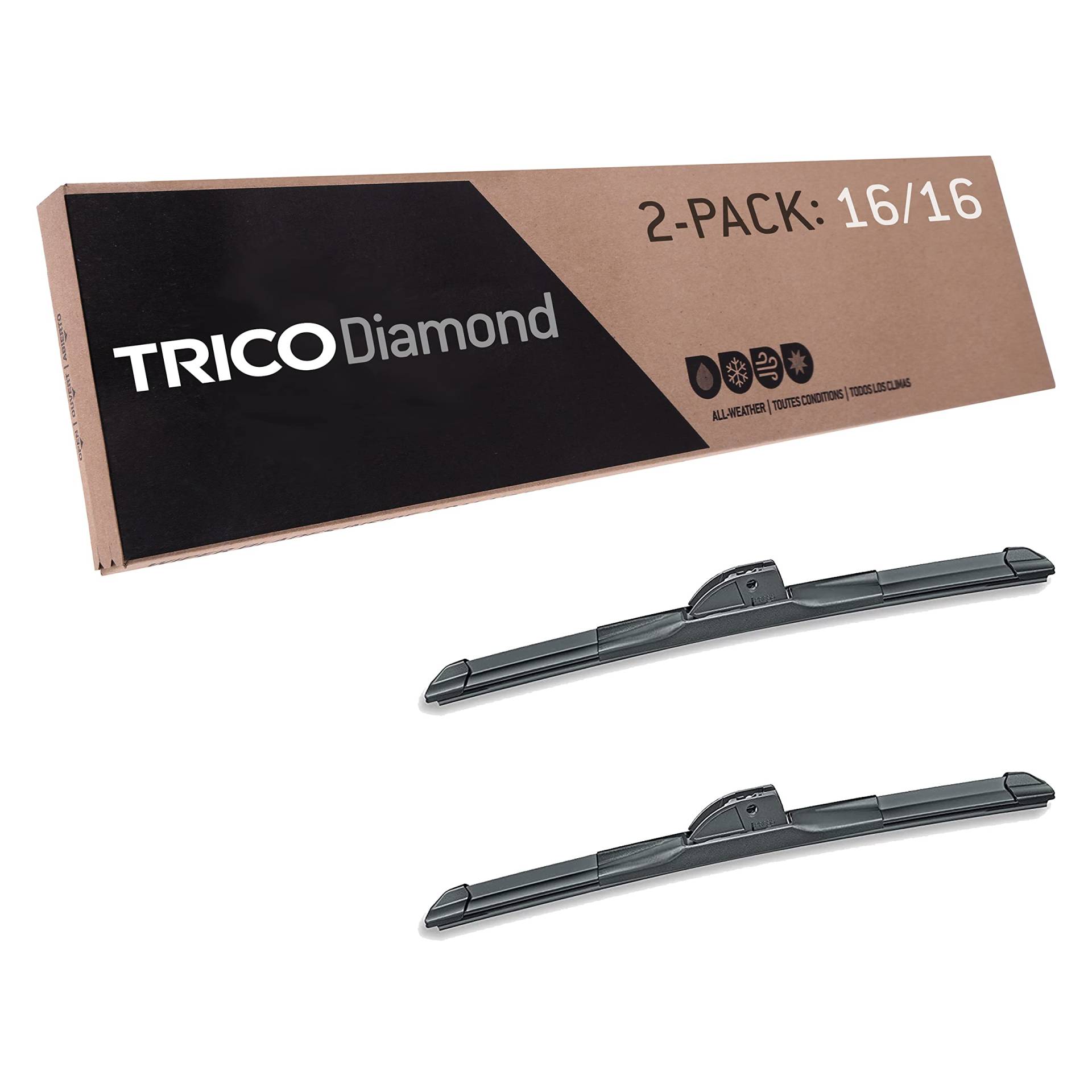 TRICO Diamond™ (25-1616) 40,6 cm & 40,6 cm (16 Zoll) und 40,6 cm (16 Zoll) 2 Stück Hochleistungs-Auto-Ersatz-Scheibenwischerblätter für My Car Premium Allwetter-Strahlblatt für ausgewählte von Trico