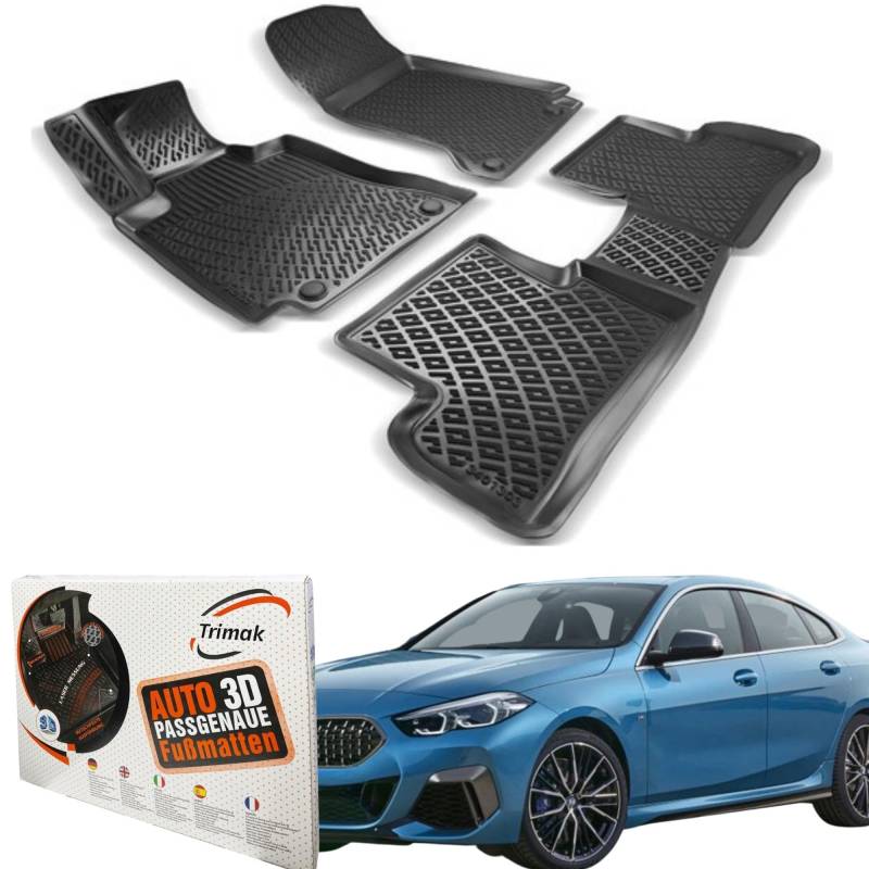 Trimak Passgenau 3D Fussmatten Auto Kompatibel mit BMW 2 F22 - F23 Gran Coupé 2014-2021 Auto Zubehör 1. Und 2. Reihe Gummimatten Autos TPE Allwetter Geruchlos rutschfest Vorne und Hinten Schwartz von Trimak