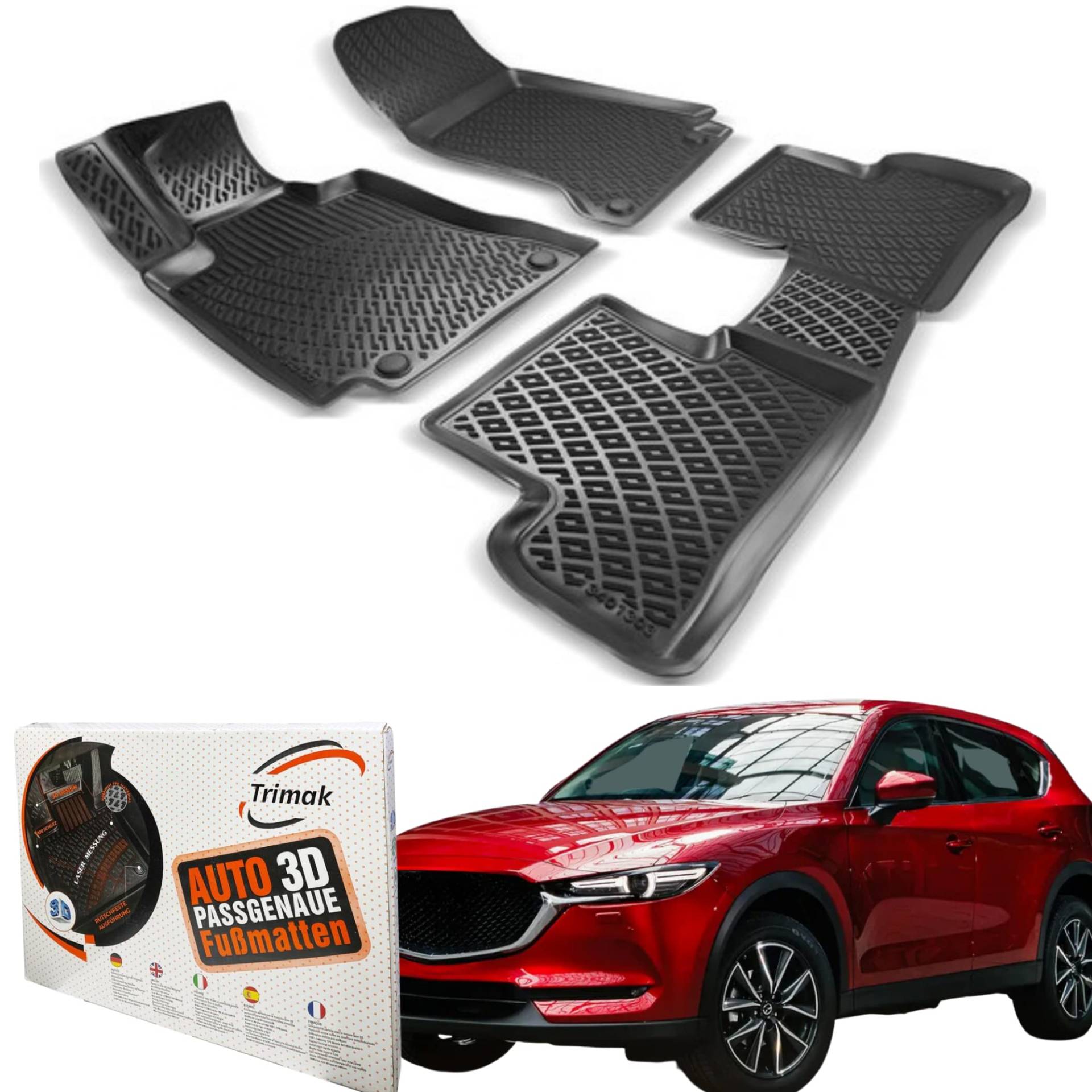 Trimak Passgenau 3D Fussmatten Auto Kompatibel mit Mazda CX-5 1 Gen 2011-2017 Auto Zubehör 1. Und 2. Reihe Gummimatten Autos TPE Allwetter Geruchlos rutschfest Vorne und Hinten Schwarz von Trimak