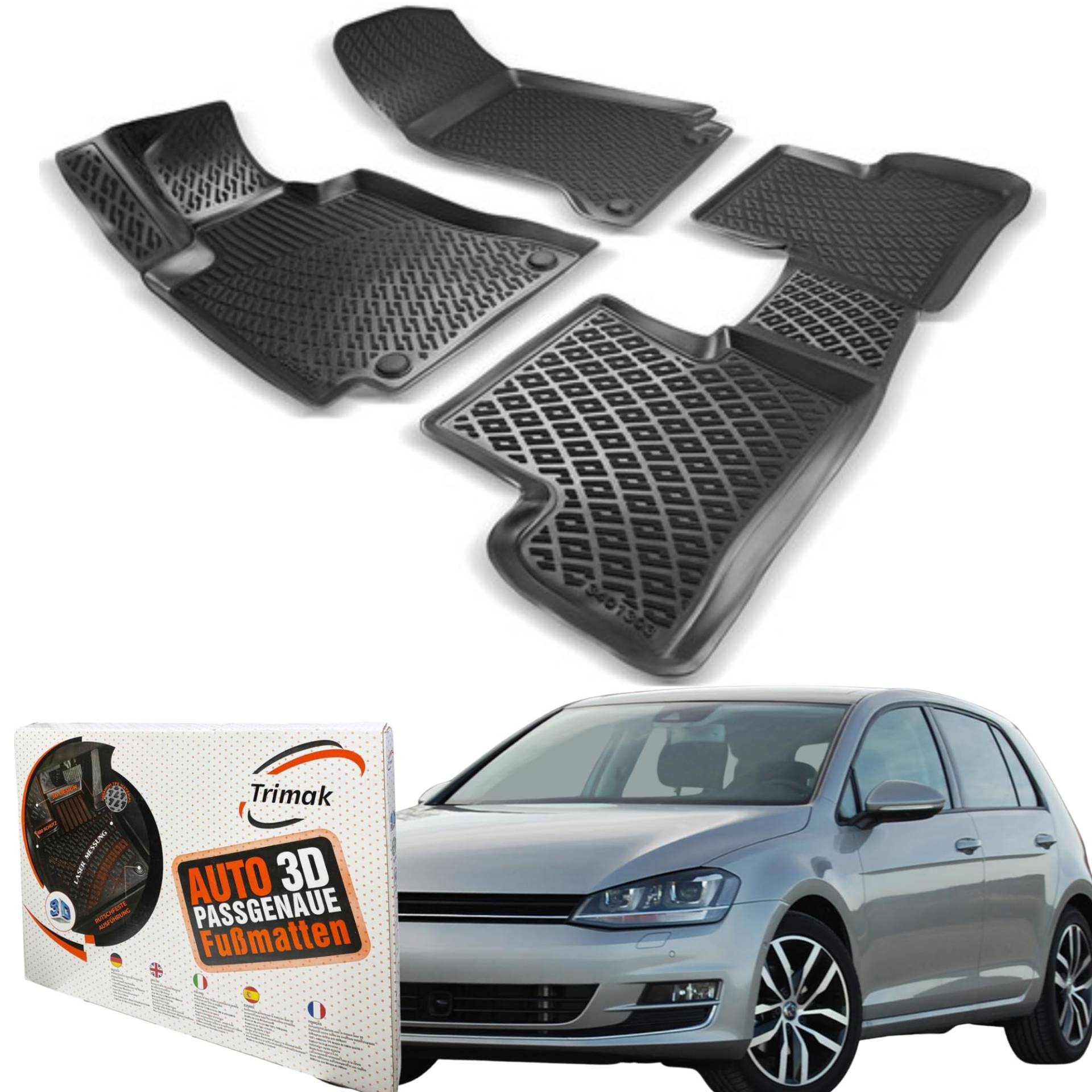 Trimak Passgenau 3D Fussmatten Auto Kompatibel mit Volkswagen Golf 6 2008-2012 Auto Zubehör 1. und 2. Reihe Gummimatten Autos TPE Allwetter Geruchlos rutschfest Vorne und Hinten Schwartz von Trimak