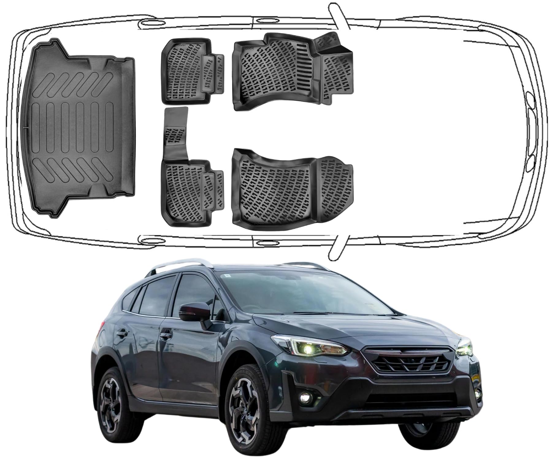 Trimak Passgenau 3D Fussmatten kompatibel mit Subaru XV 2012-2022 Auto Zubehör 1. Und 2. Reihe Gummimatten Autos TPE Allwetter Geruchlos rutschfest Vorne und Hinten Schwartz von Trimak