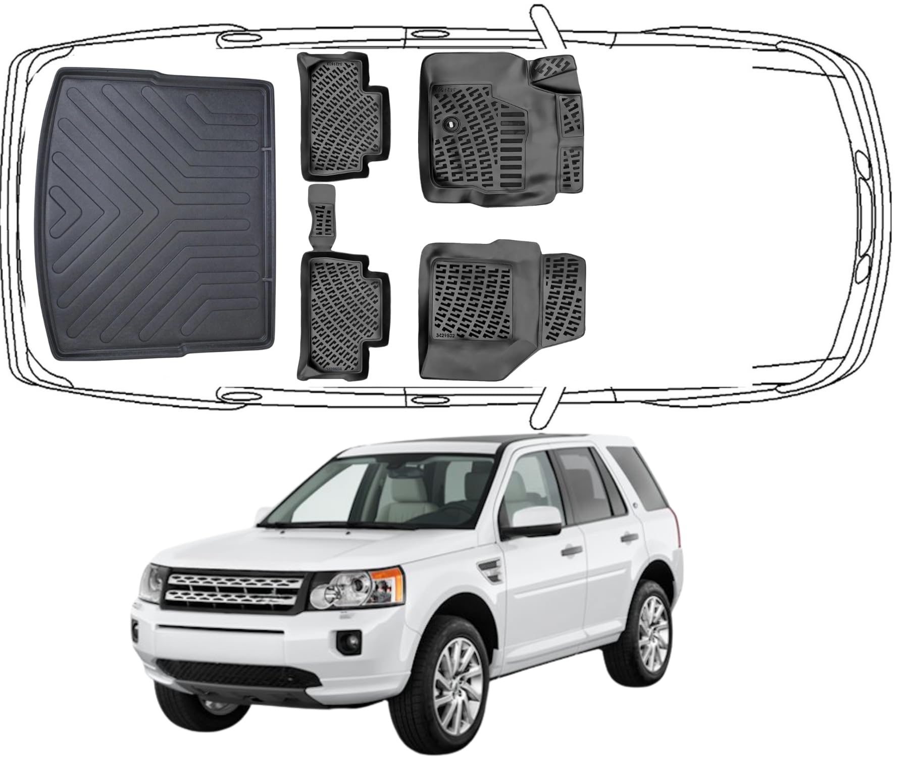 Trimak Passgenau 3D Fussmatten & Kofferraumwanne Auto Set Kompatibel mit Land Rover Freelander 2 Typ LF 2006-2014 Auto Allwetter Zubehör Gummimatten Kofferraumwanne Autos TPE Geruchlos rutschfest von Trimak