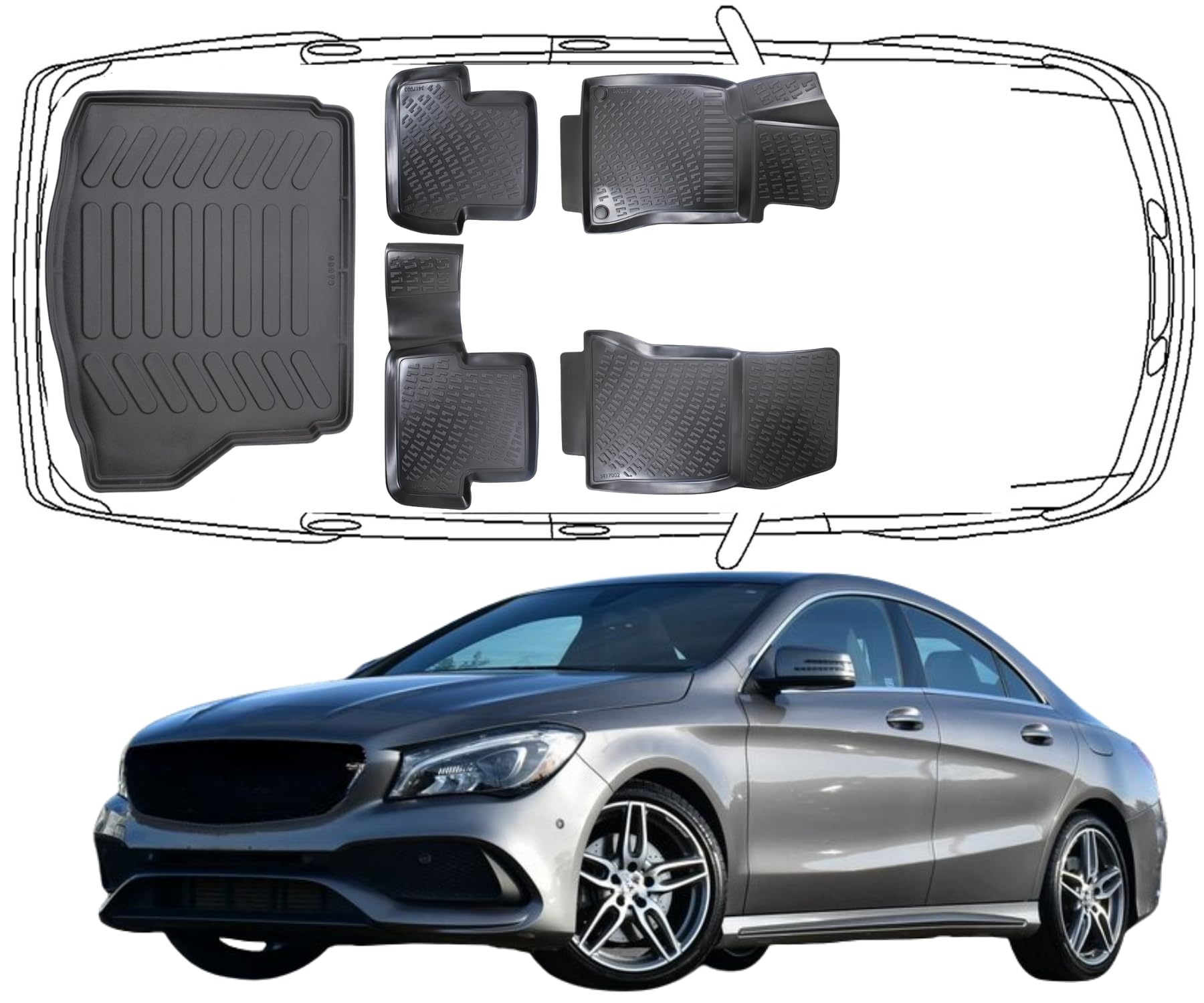 Trimak Passgenau 3D Fussmatten & Kofferraumwanne Auto Set Kompatibel mit Mercedes CLA C118 2 Gen 2019-2024 Auto Zubehör Gummimatten & Kofferraummatte Autos Allwetter Geruchlos rutschfest Schwarz von Trimak