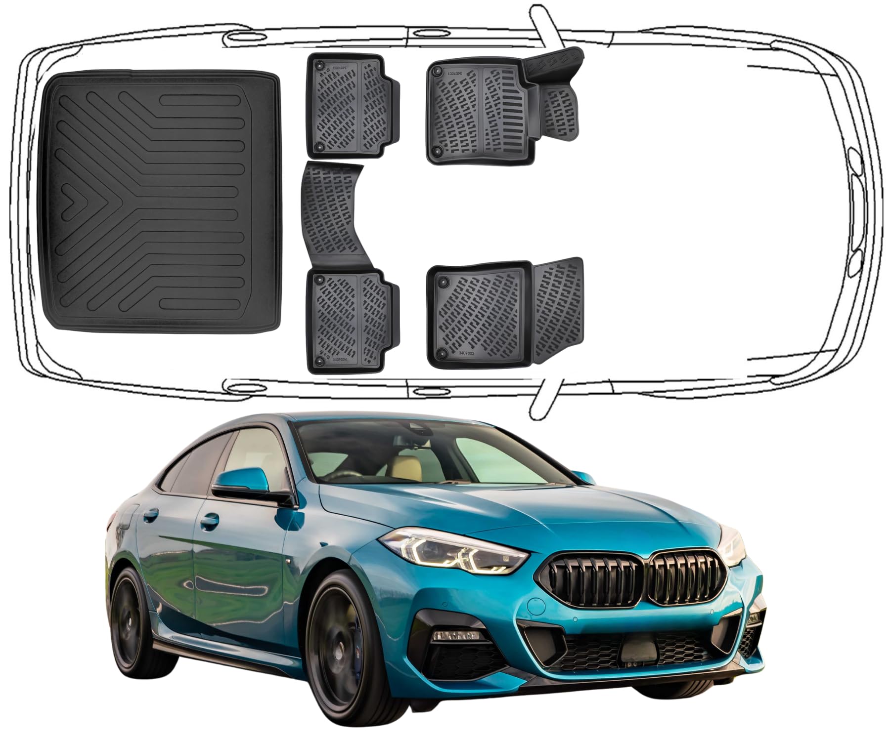 Trimak Passgenau 3D Fussmatten & Obere Kofferraumwanne Auto Set Kompatibel mit BMW 2ér Gran Coupe F44 Auto Allwetter Zubehör Gummimatten Kofferraumwanne Autos TPE Allwetter Geruchlos rutschfest von Trimak