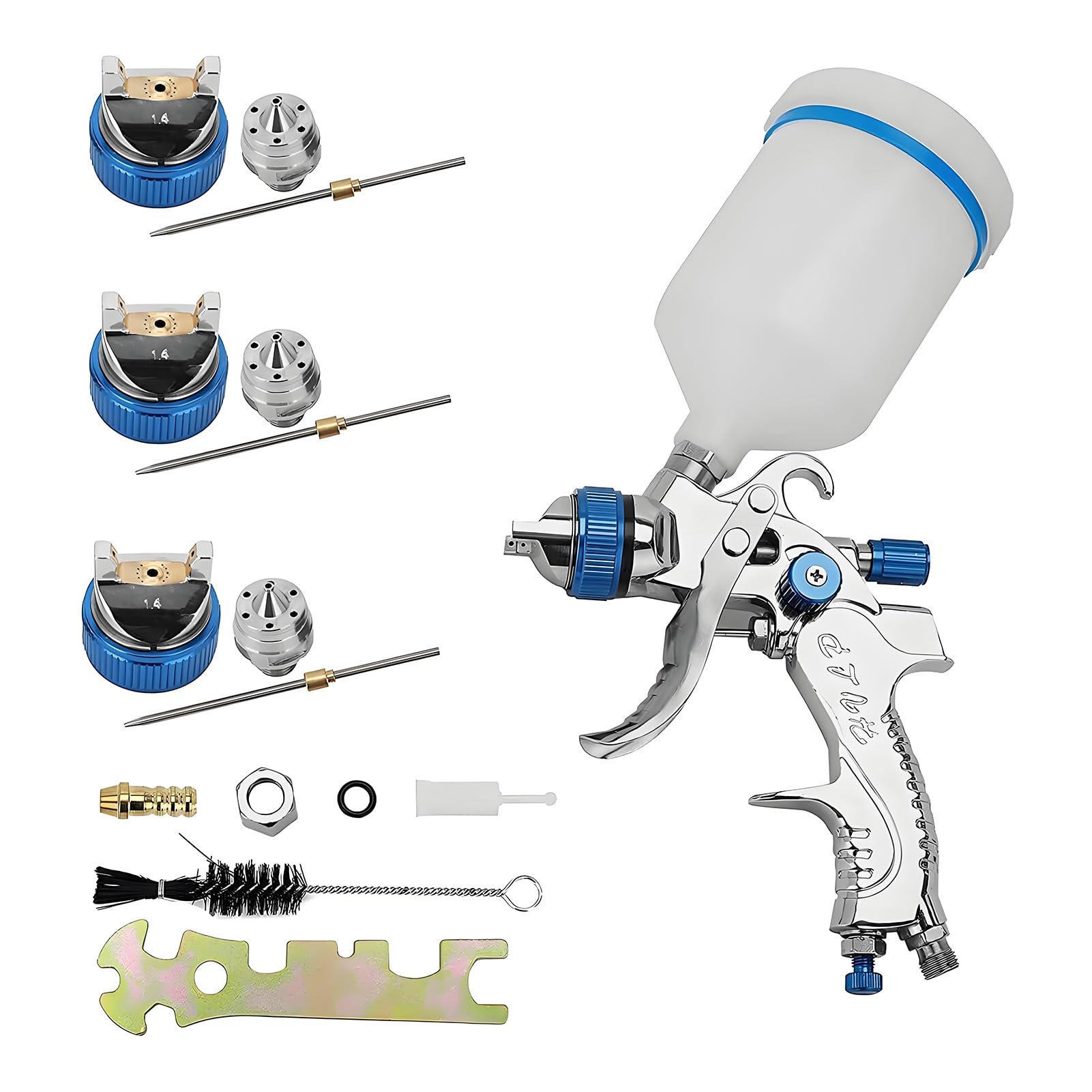 Trintion HVLP Lackierpistole Spritzpistole Kit Sprühpistole 3 Düsen 1,4 mm 1,7 mm 2,0 mm mit 600 ml Plastikbecher Farbsprühsystem für Zäune Decken Wandmalerei etc von Trintion