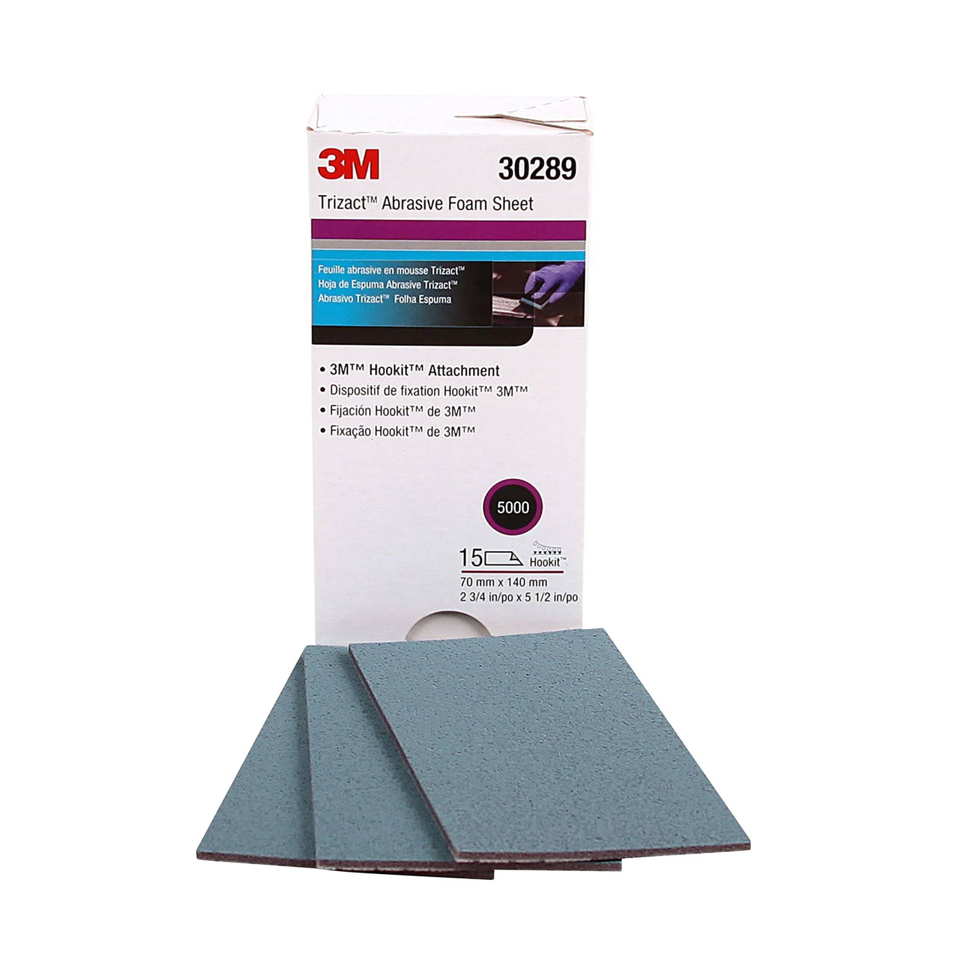 3M Trizact Hookit Schaumstoffplatten, 30289, 5000, 70 mm x 140 mm, 15 Blatt pro Karton (30289-4PK) von 3M