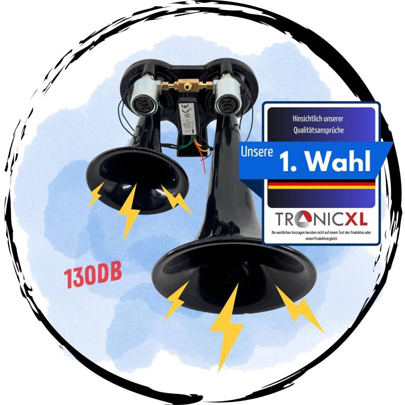 TronicXL Luft Horn LKW 24V Drucklufthorn E9 Zulassung TGV AIR HORN Signalhorn Doppel für LKW Boot Traktor von TronicXL