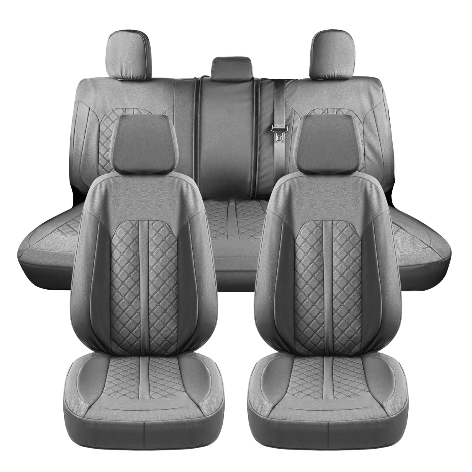 Truckiipa Leder-Sitzbezüge für Jeep Wrangler JK, komplettes Set, Wrangler Sitzbezüge, Sitzschutz, Kissen, passgenau für Jeep Wrangler JK 4-Türer Sahara Sport Rubicon Freedom, vollständiges Set, Grau von Truckiipa