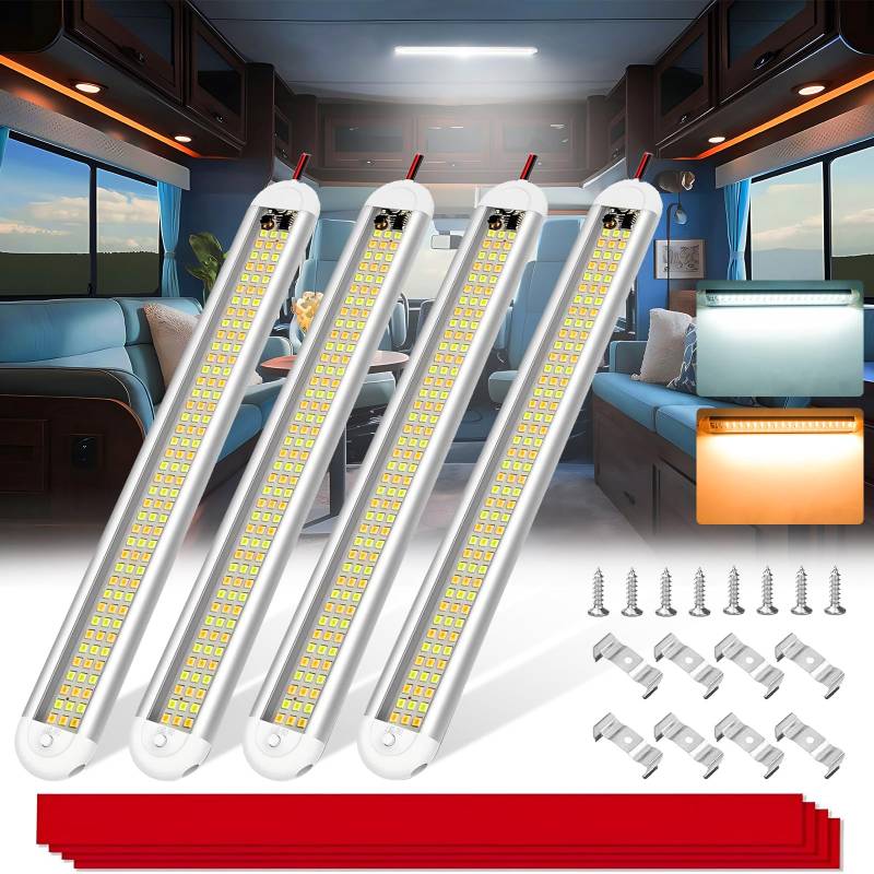 TrustWheel 12v LED Auto Innenbeleuchtung, 4 Stück 12V LED Leiste 1800LM Innenlichtleiste mit Schalter für Wohnmobil Van Bus Caravan Boat Küche Bad Bar LKW, 3000K/6000K, Ultrahell von TrustWheel