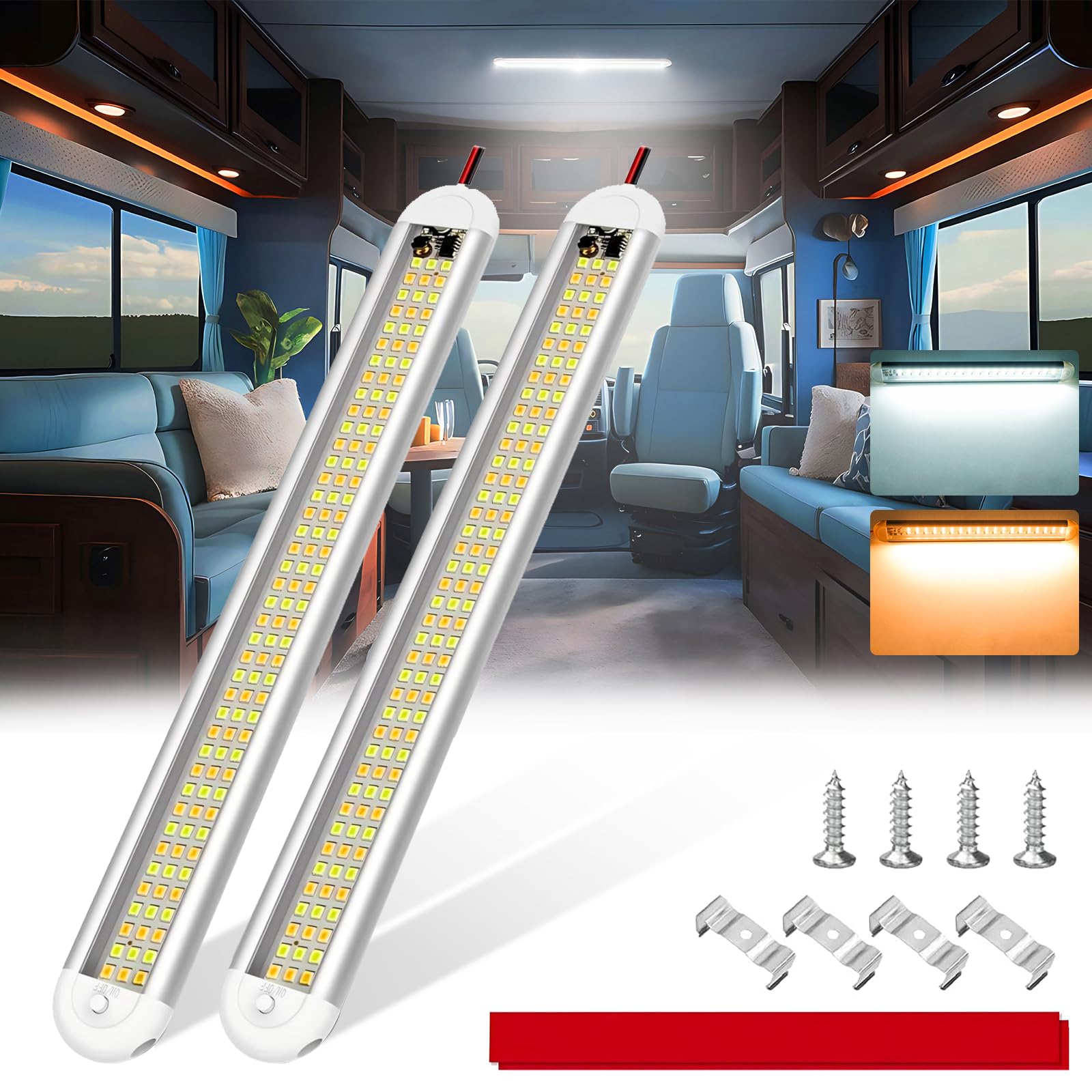 TrustWheel 12V LED Innenleuchten 2er-Pack - 1800lm Ultraheller Lichtstreifen mit Schalter für Wohnmobil, Transporter, Campingbus, Boot, Küche, Badezimmer, Bar, LKW (3000K Warmweiß/6000K Tageslicht) von TrustWheel