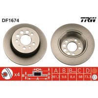 Bremsscheibe TRW DF1674 hinten, voll, hochkarbonisiert, 1 Stück von Trw