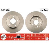 Bremsscheibe TRW DF7028 hinten, voll, 1 Stück von Trw