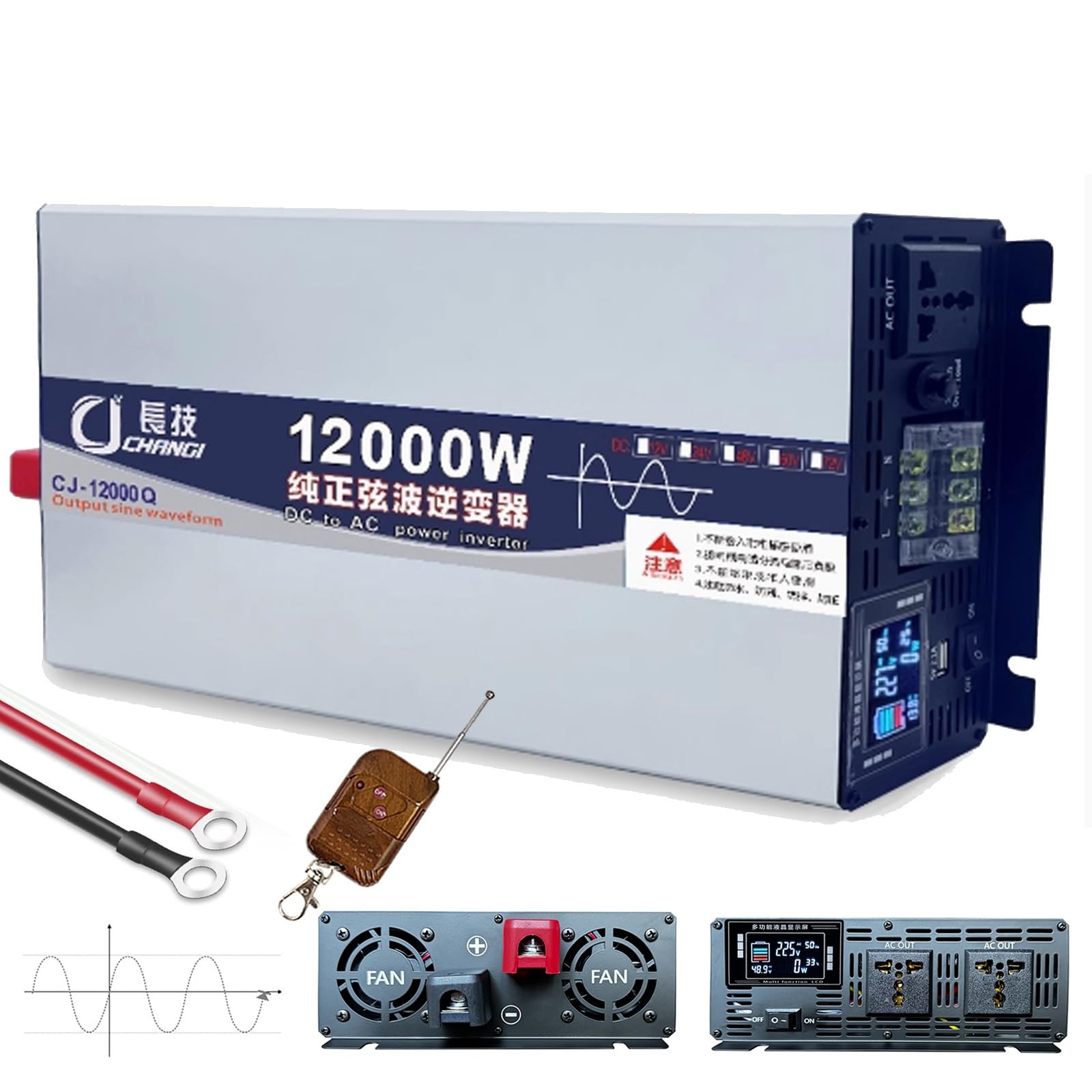 Reiner Sinus Wechselrichter Inverter 3500W/5000W/6000W/8000W/10000W/12000W,Wechselrichter 12V 24V 48V 60V 72V auf 110V/230V mit EU-Steckdose,für Wohnmobil LKW Auto Camping Notfall(12000W,12Vto220V) von Tsampa