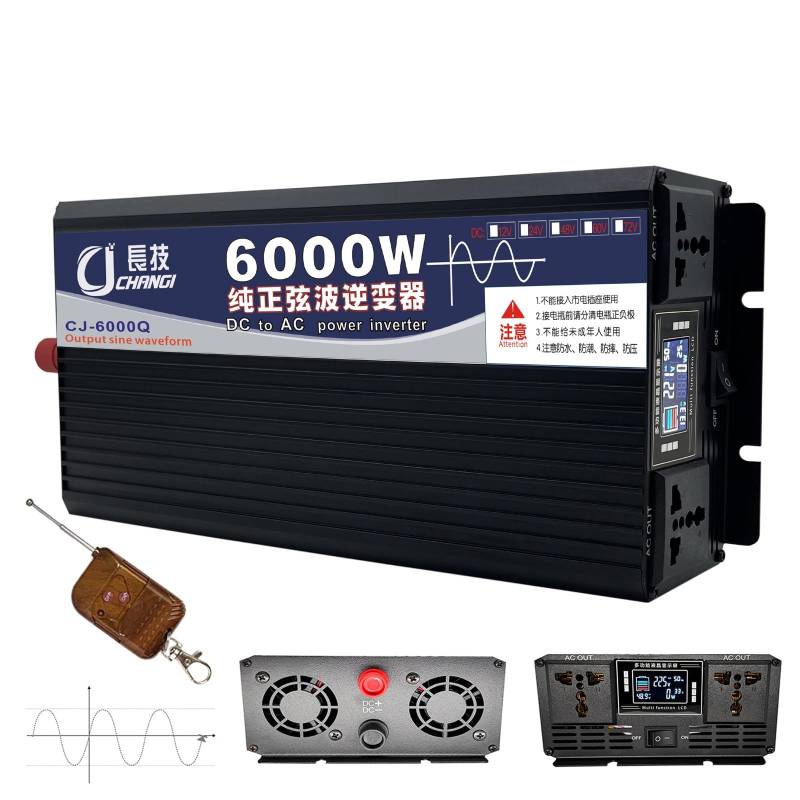 Reiner Sinus Wechselrichter Inverter 3500W/5000W/6000W/8000W/10000W/12000W,Wechselrichter 12V 24V 48V 60V 72V auf 110V/230V mit EU-Steckdose,für Wohnmobil LKW Auto Camping Notfall(6000W,12Vto110V) von Tsampa