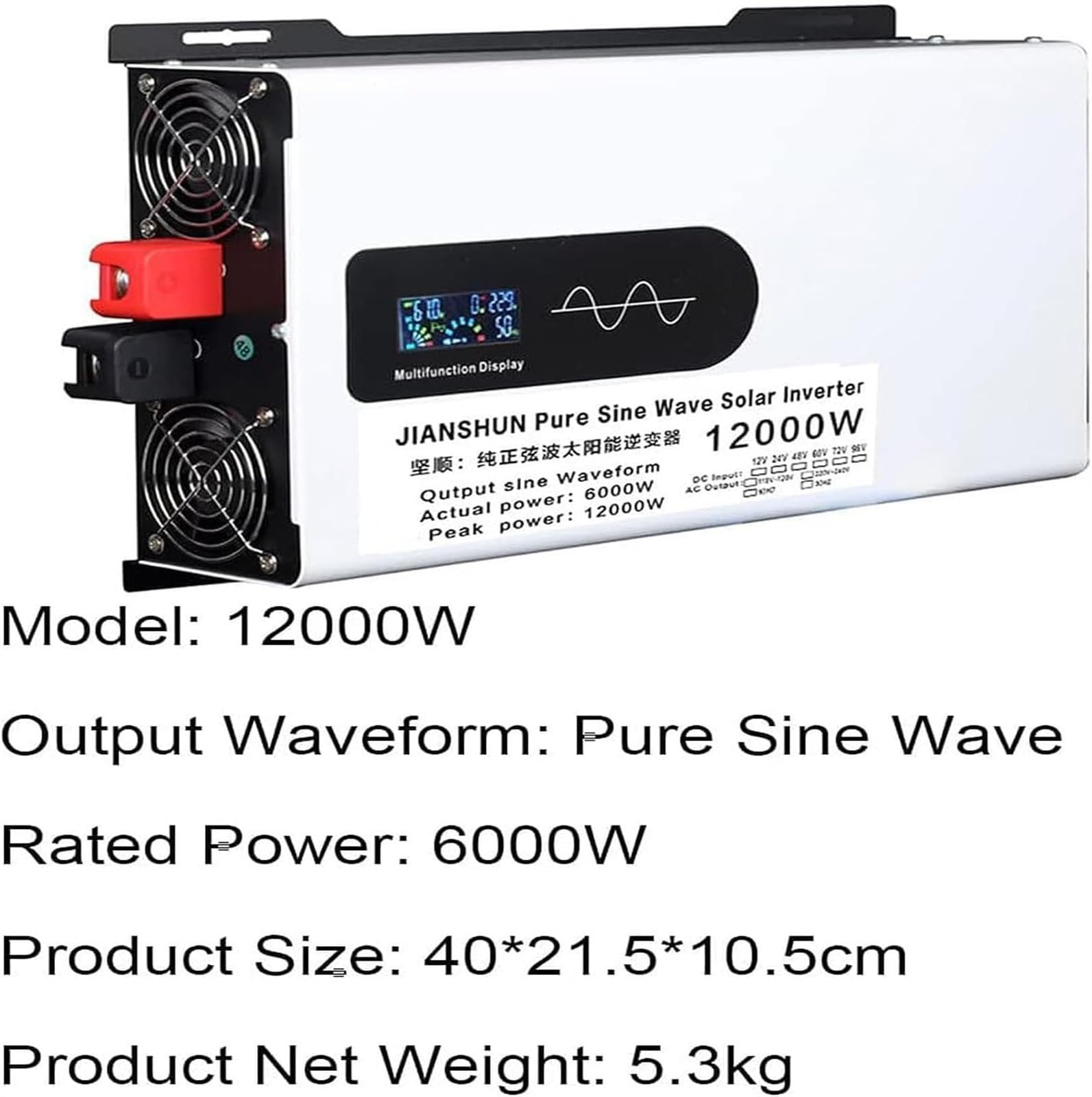 Wechselrichter Reiner Sinus 5000W 6000W 8000W 10000W 12000W Spannungswandler DC 12V 24V 48V 60V 72V 96V auf 220V 230V 240V AC Inverter KFZ Umwandler Stromwandler Konverter mit LED,Steckdose(12000W,60V von Tsampa