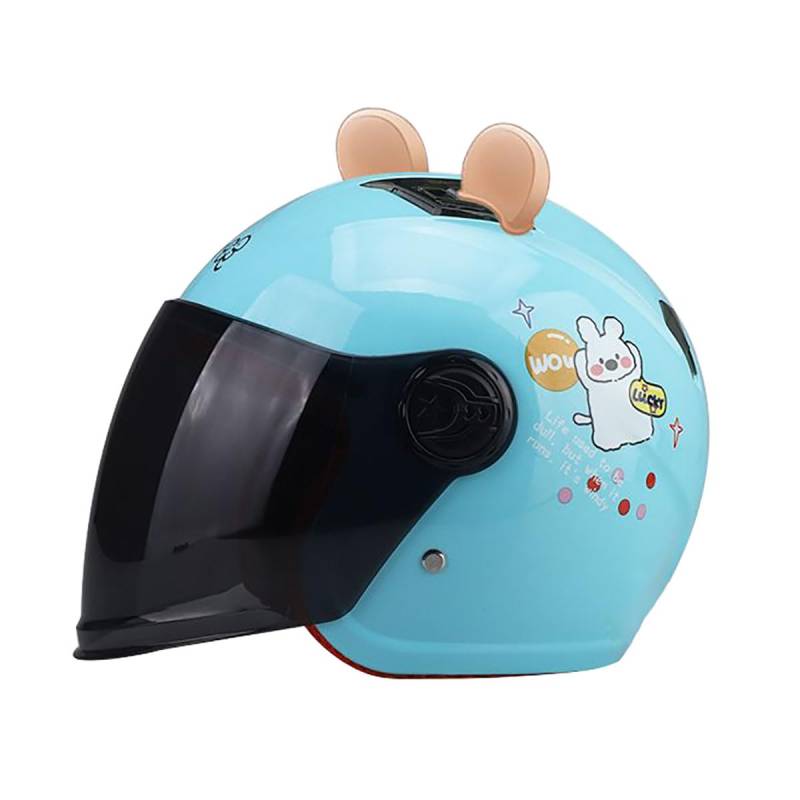 Motorradhelme , 3/4 Kinder Vier Jahreszeiten Motorradhelm Cartoon Katzenohren Offenes Gesicht Mode Kinder Halbhelm mit Retro Street V-espa Niedlicher Jungen Mädchen Helm DOT-geprüfter Roller ATV Moped von Tu Ye